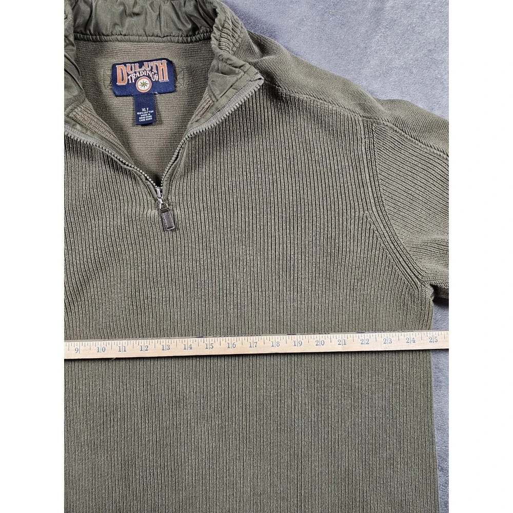 Vintage Duluth Trading Co Cotton Rib Knit 1/4 Zip Sweater XLT Tall Tan Hong Kong